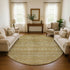 8' Artichoke Green Gold And Gray Striped Washable Round Rug With UV Protection