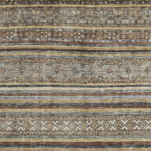 5' X 8' Brown Gray And Silver Striped Washable Area Rug With UV Protection