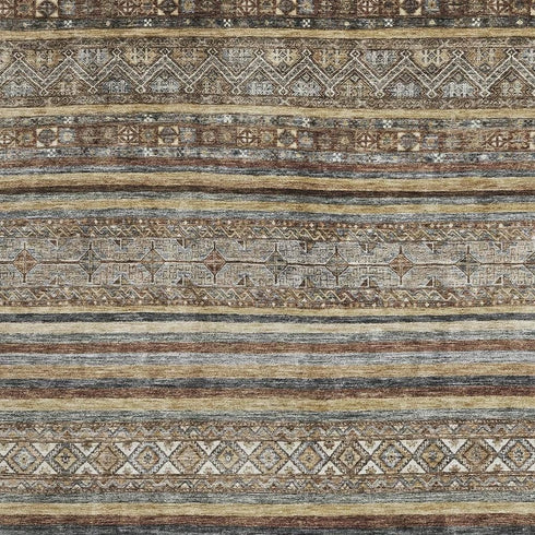 8' X 10' Brown Gray And Silver Striped Washable Area Rug With UV Protection