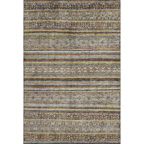 9' X 12' Brown Gray And Silver Striped Washable Area Rug With UV Protection