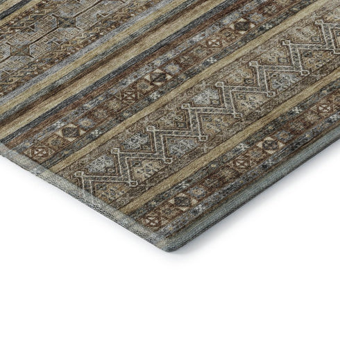 9' X 12' Brown Gray And Silver Striped Washable Area Rug With UV Protection