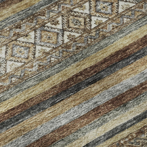 9' X 12' Brown Gray And Silver Striped Washable Area Rug With UV Protection