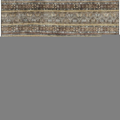 9' X 12' Brown Gray And Silver Striped Washable Area Rug With UV Protection