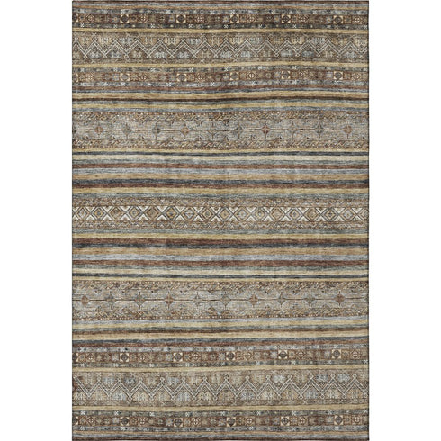 9' X 12' Brown Gray And Silver Striped Washable Area Rug With UV Protection