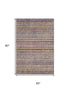 5' X 8' Blue Beige And Gray Striped Washable Area Rug With UV Protection