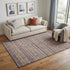 5' X 8' Blue Beige And Gray Striped Washable Area Rug With UV Protection