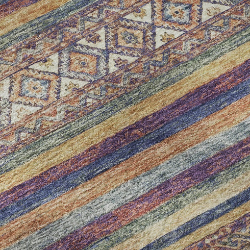 5' X 8' Blue Beige And Gray Striped Washable Area Rug With UV Protection