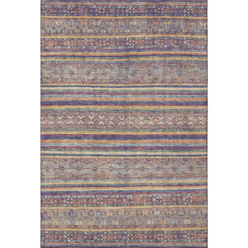 5' X 8' Blue Beige And Gray Striped Washable Area Rug With UV Protection