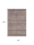 8' X 10' Blue Beige And Gray Striped Washable Area Rug With UV Protection