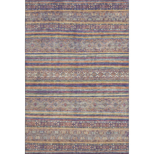 8' X 10' Blue Beige And Gray Striped Washable Area Rug With UV Protection