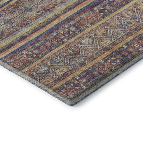 8' X 10' Blue Beige And Gray Striped Washable Area Rug With UV Protection