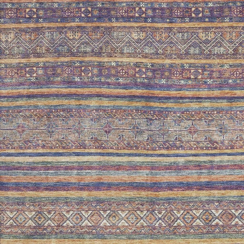 8' X 10' Blue Beige And Gray Striped Washable Area Rug With UV Protection