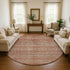 8' Rust Gold And Gray Striped Washable Round Rug With UV Protection