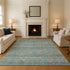 8' X 10' Teal Gold And Blue Striped Washable Area Rug With UV Protection