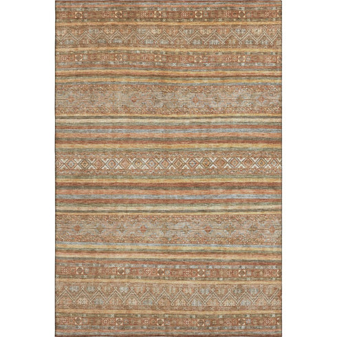 8' X 10' Terra Cotta Gold And Gray Striped Washable Area Rug With UV Protection