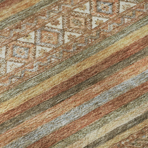 8' X 10' Terra Cotta Gold And Gray Striped Washable Area Rug With UV Protection