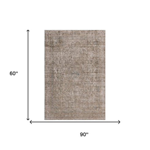 5' X 8' Brown And Beige Oriental Washable Area Rug With UV Protection
