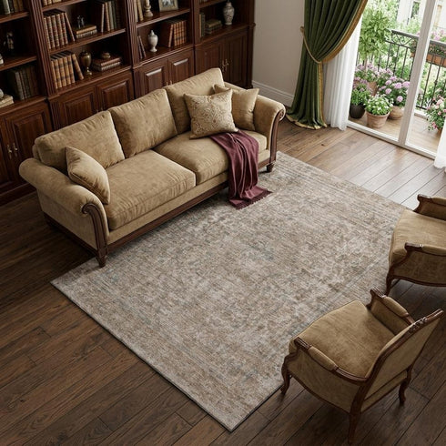 8' X 10' Brown And Beige Oriental Washable Area Rug With UV Protection