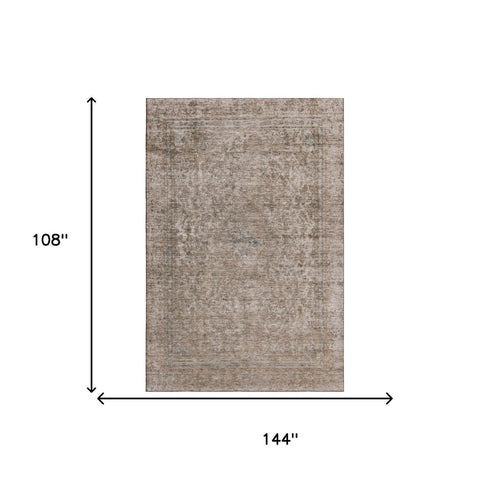 9' X 12' Brown And Beige Oriental Washable Area Rug With UV Protection