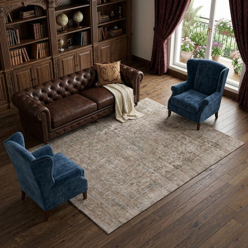 9' X 12' Brown And Beige Oriental Washable Area Rug With UV Protection