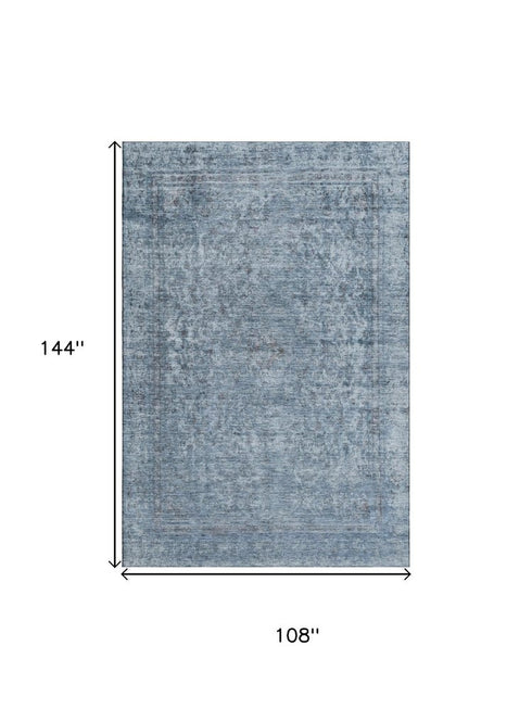 9' X 12' Blue And Gray Oriental Washable Area Rug With UV Protection