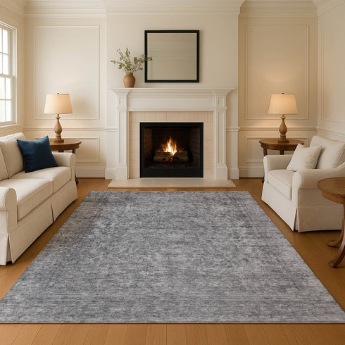 8' X 10' Gray And Silver Oriental Washable Area Rug With UV Protection