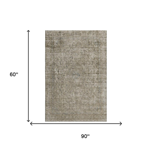 5' X 8' Pewter And Gray Oriental Washable Area Rug With UV Protection