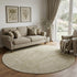 8' Tan And Beige Oriental Washable Round Rug With UV Protection
