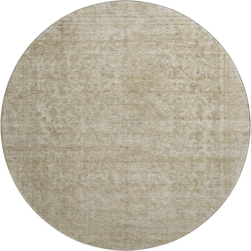 8' Tan And Beige Oriental Washable Round Rug With UV Protection
