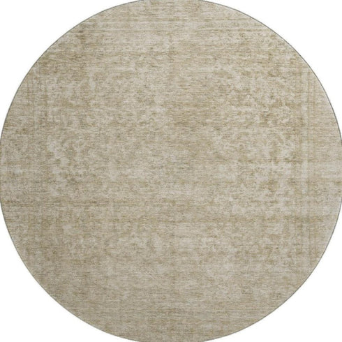 8' Tan And Beige Oriental Washable Round Rug With UV Protection