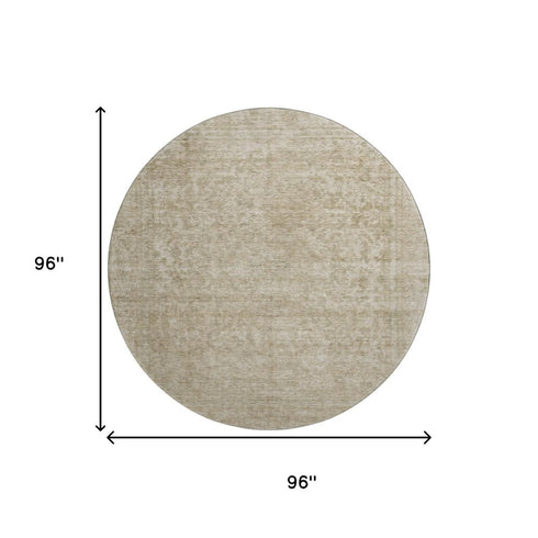 8' Tan And Beige Oriental Washable Round Rug With UV Protection