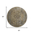 8' Brown Gray And Silver Floral Medallion Washable Round Rug With UV Protection