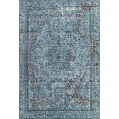 5' X 8' Blue Gray And Silver Floral Medallion Washable Area Rug With UV Protection