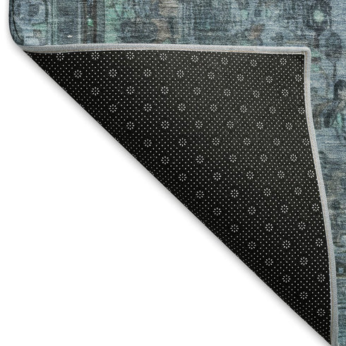 5' X 8' Blue Gray And Silver Floral Medallion Washable Area Rug With UV Protection