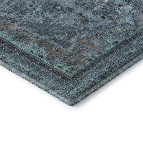 5' X 8' Blue Gray And Silver Floral Medallion Washable Area Rug With UV Protection