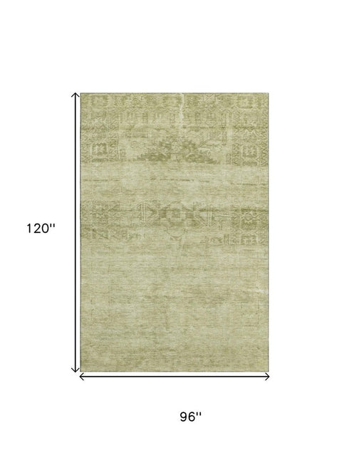 8' X 10' Artichoke Green And Beige Oriental Washable Area Rug With UV Protection
