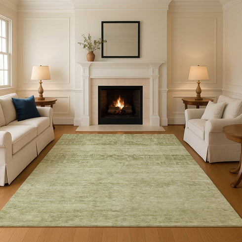 8' X 10' Artichoke Green And Beige Oriental Washable Area Rug With UV Protection
