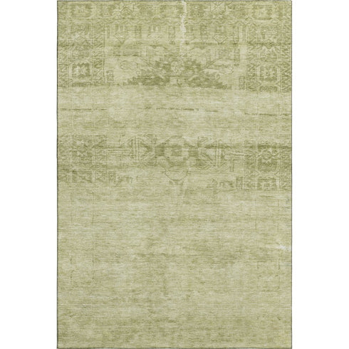 8' X 10' Artichoke Green And Beige Oriental Washable Area Rug With UV Protection