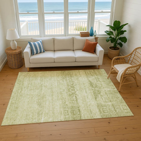 8' X 10' Artichoke Green And Beige Oriental Washable Area Rug With UV Protection