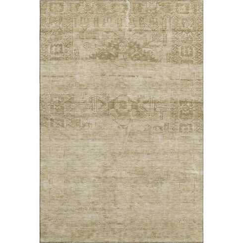 5' X 8' Beige And Taupe Oriental Washable Area Rug With UV Protection