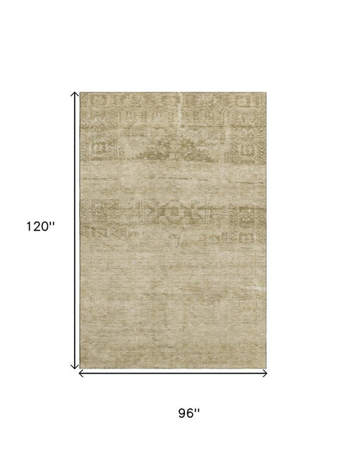 8' X 10' Beige And Taupe Oriental Washable Area Rug With UV Protection
