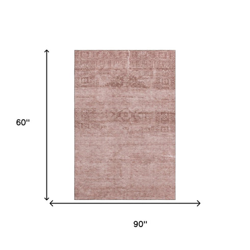 5' X 8' Blush And Pink Oriental Washable Area Rug With UV Protection