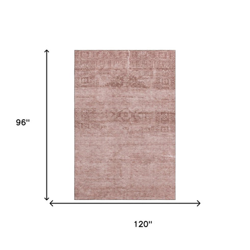 8' X 10' Blush And Pink Oriental Washable Area Rug With UV Protection