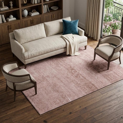 8' X 10' Blush And Pink Oriental Washable Area Rug With UV Protection