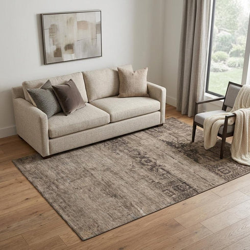 5' X 8' Brown And Taupe Oriental Washable Area Rug With UV Protection