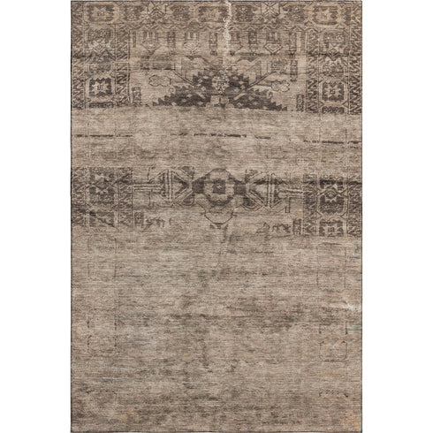 5' X 8' Brown And Taupe Oriental Washable Area Rug With UV Protection