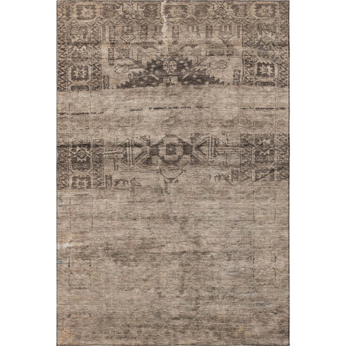 5' X 8' Brown And Taupe Oriental Washable Area Rug With UV Protection