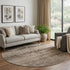 8' Brown And Taupe Oriental Washable Round Rug With UV Protection