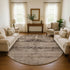 8' Brown And Taupe Oriental Washable Round Rug With UV Protection