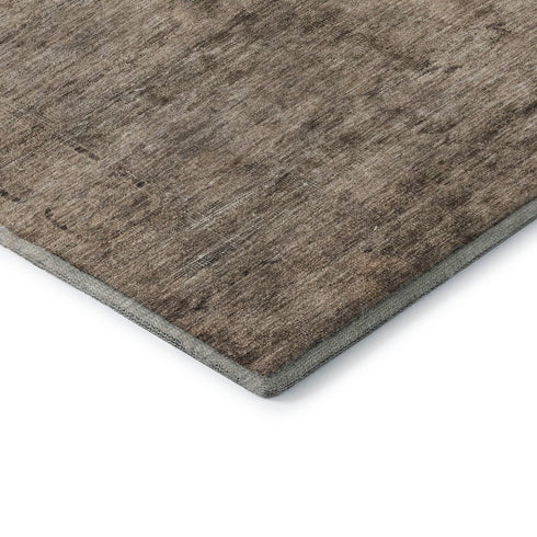 8' Brown And Taupe Oriental Washable Round Rug With UV Protection